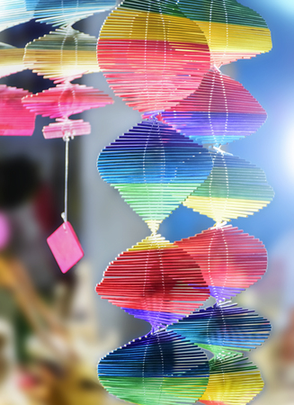 Bamboo made decorating materia selling on the market.arranged on a row,in line.の写真素材