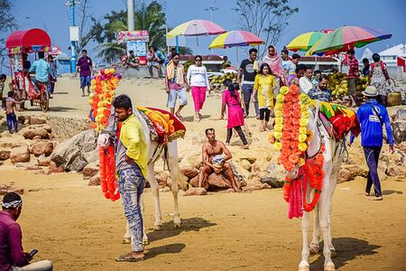 Mass travelling for fun and tour to the seashore or Beach around Asia to  India in the year 2019.Digha a city in the beach of bay of Bengal very near Orissa,india, very popular beach resort in eastern India. Mandarmoni, Tajpur, Talsari, nearly beaches of のeditorial素材