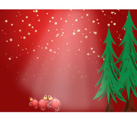 Christmas background with tree and ornaments with the ray of light coming from the heaven to give gifts.の写真素材