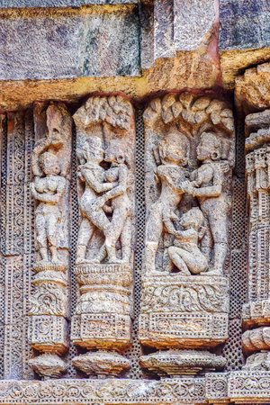 Erotic structure on the walls of temple while traveling to the world heritage site Konarka temple of Orisha, India, near Puri, 11th February 2020. Traveling for refreshing mind and soul along with fun and enjoyment.のeditorial素材