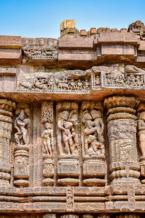 Erotic structure on the walls of temple while traveling to the world heritage site Konarka temple of Orisha, India, near Puri, 11th February 2020.のeditorial素材