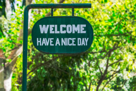 Welcome -have a nice  board in the entry way of nature park.の写真素材