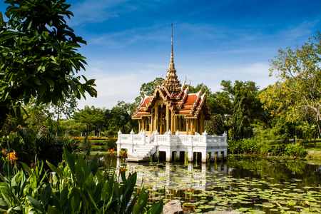 Thai Royal Pavilion in lotus pond at King Rama IX Park in Bangkok,Thailand.のeditorial素材