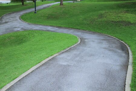 Walkway through grass field in the park