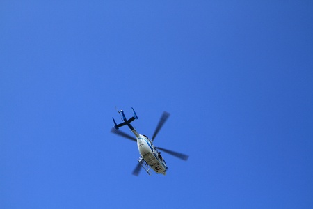 BANGKOK, THAILAND - NOVEMBER 13: Helicopter is navigating during the worst flooding in Bangkok, Thailand on November 13, 2011のeditorial素材