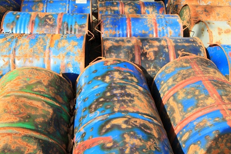 Rusty fuel and chemical drumsの写真素材