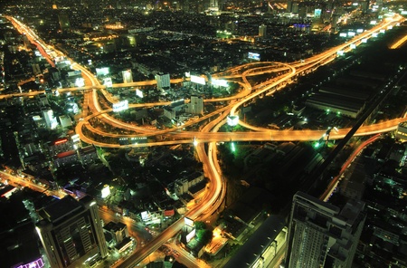 The highest aerial view of Bangkok, Thailand at night time