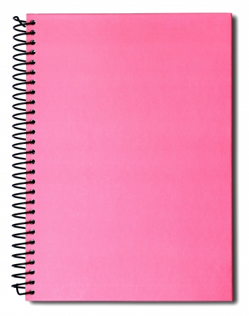 Pink notebook isolated on white background の写真素材