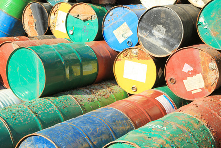 Pile of rusty fuel and chemical drums