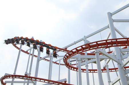 Roller coaster with blue sky background in theme parkのeditorial素材