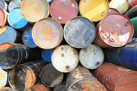 Pile of rusty fuel and chemical drums