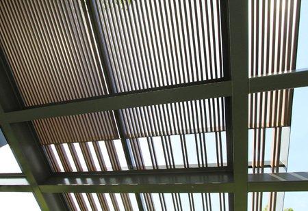 Modern architectural construction of metal slatsの写真素材