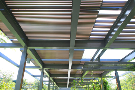 Modern architectural construction of metal slats