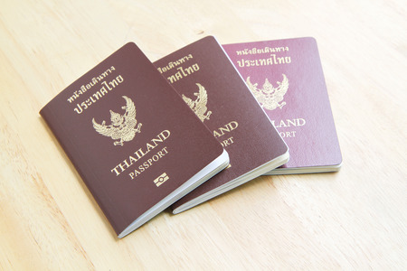 Thailand passports on tableの写真素材