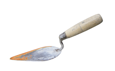 Dirty rusty trowel isolated on white backgroundの写真素材