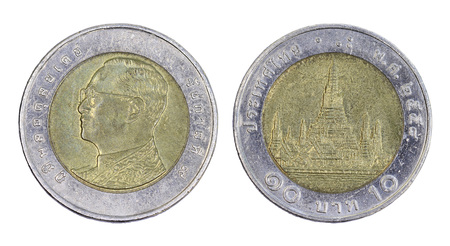 Thailand 10 baht coin, (2015) isolated on white background.の写真素材