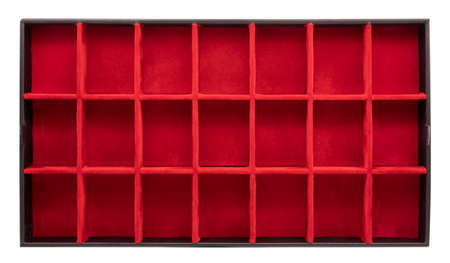 Black leather container decorated with red velvet interior