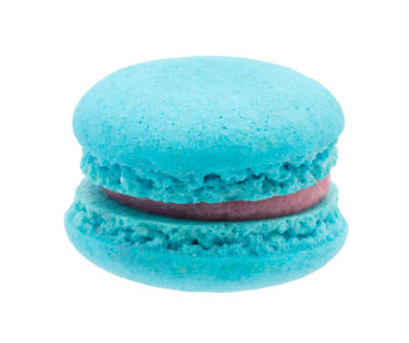 Blue macaron isolated on white backgroundの写真素材