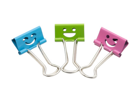 Set of smile binder clips isolated on white backgroundの写真素材