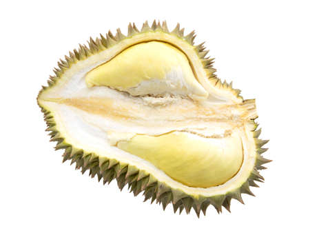 Half sliced durian isolated on white background