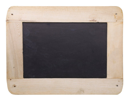 Blackboard with wooden frame isolated on white backgroundの写真素材