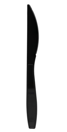 Black plastic knife isolated on white backgroundの写真素材