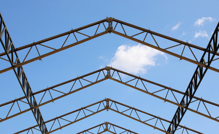 Steel structure with blue sky backgroundの写真素材