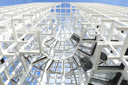 White steel stairway to the top of the tower under construction