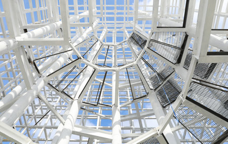 White steel stairway to the top of the tower under constructionの写真素材