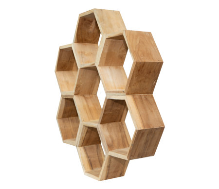 Wooden hexagonal shelf isolated on white backgroundの写真素材