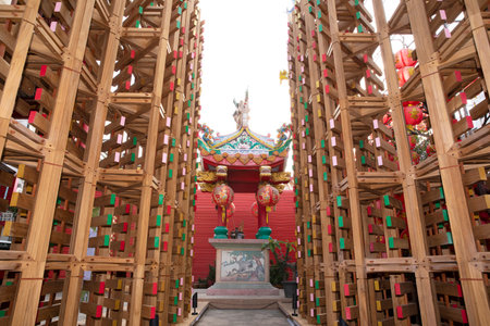 BANGKOK, THAILAND - FEBRUARY 12 : "The Wood Street Pavilion" made from lumber displayed at Jao Mae Thubtim Shrine 
on February 12, 2023 in Bangkok, Thailand.のeditorial素材