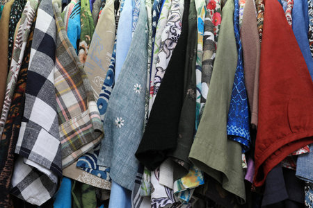 Women's clothing hanging in the closet.の写真素材