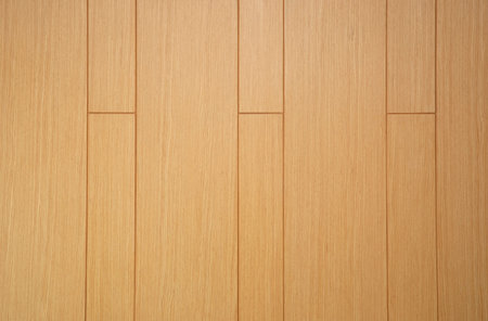 Wood planks surface with natural pattern. Brown veneer texture with groove pattern.の写真素材