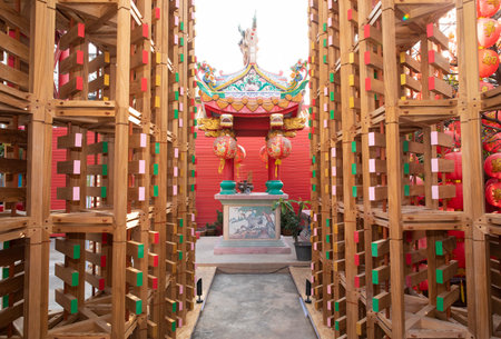 BANGKOK, THAILAND - FEBRUARY 12 : "The Wood Street Pavilion" made from lumber displayed at Jao Mae Thubtim Shrine 
on February 12, 2023 in Bangkok, Thailand.のeditorial素材
