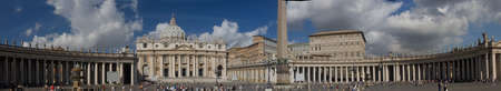 VATICAN, ITALY - SEPTEMBER 7, 2008: Panoramic view of St. Peter's basilica square and obelisk on September 7, 2008. Pope Benedict XVI speaks here to the crowd of faithful in the Christmas Dayのeditorial素材