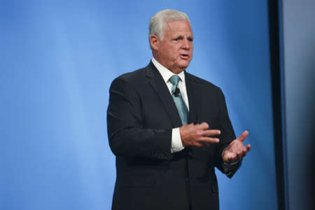 SAN FRANCISCO, CA, OCT 2, 2012 - EMC CEO  Joe Tucci makes speech at Oracle OpenWorld conference in Moscone center on Oct 2, 2012 in San Francisco, CAのeditorial素材
