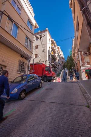 BARCELONA, SPAIN - FEB 7, 2014: Baixada de la Gloria street leading to famous Park Guell entrance on Feb 7, 2014 in Barcelona Spain. Itのeditorial素材