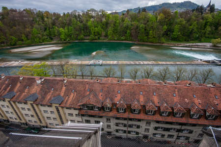 Riverside Matte district with houses at river Aare in Bern, Switzerlandの写真素材
