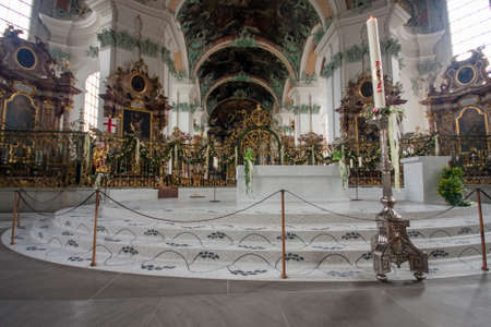 ST. GALLEN, SWITZERLAND - APRIL 22, 2014: Interior  Abbey of Saint Gall in St. Gallen on April 22, 2014. This Roman Catholic Cathedral with thousand year history has attraction for tourists.のeditorial素材