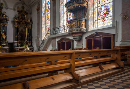 Interior of Roman Catholic parish St. Maurice church in Appenzell, Switzerlandのeditorial素材