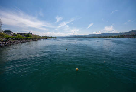 Area of water Zurich lake with alps, Switzerlandの写真素材