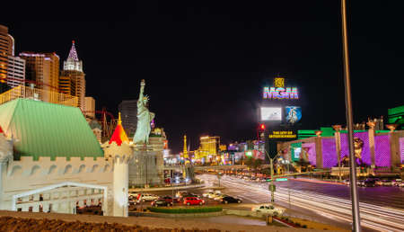 LAS VEGAS NV   APRIL 10 2011: New YorkNew York and MGM Grand Hotel on April 10 2011 in Las Vegas Nevada. Its owner  MGM Resorts reported revenue gain of 43 to 2.23 billion in third quarter 2011のeditorial素材