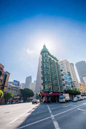 SAN FRANCISCO, CA, USA - SEPT 22, 2010: Columbus Tower Sentinel Building and Transamerica Pyramid on...