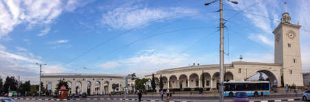 SIMFEROPOL, UKRAINE - SEPT 30, 2015: Deserted railway station front square on Sept 30, 2015 in...