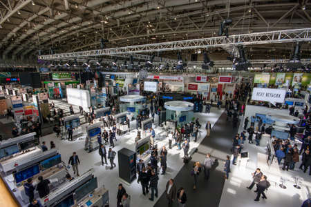 HANNOVER, GERMANY - MARCH 15, 2016: Hall 2 at CeBIT information technology trade show in Hannover,...