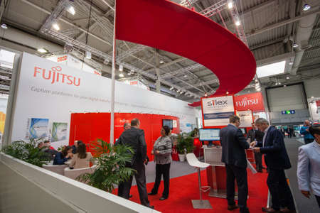 HANNOVER, GERMANY - MARCH 14, 2016: Booth of Fujitsu company at CeBIT information technology trade...