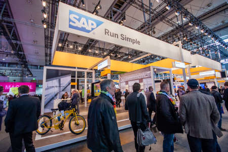 HANNOVER, GERMANY - MARCH 14, 2016: Booth of SAP company at CeBIT information technology trade show...