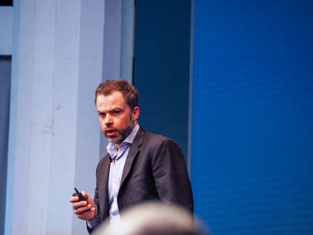 MUNICH, GERMANY - FEBRUARY 16, 2017: SNCF Chief Technology Officer Raphael Viard delivers an address to IBM Genius of Things Summit in Munich, Germany on February 16, 2017.のeditorial素材