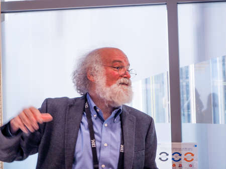 MUNICH, GERMANY - FEBRUARY 16, 2017: IBM Fellow in the IBM Internet of Things division John Cohn presents Watson IoT headquarter to journalists in Munich, Germany on February 16, 2017.のeditorial素材