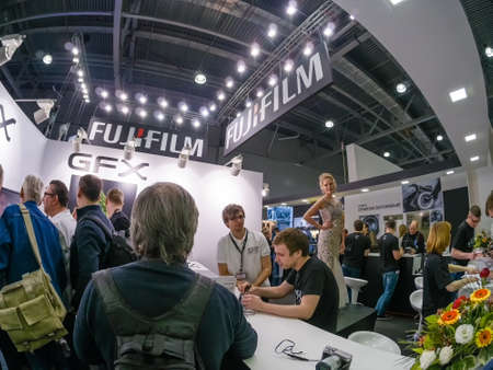 MOSCOW, RUSSIA - APRIL 21, 2017: Booth of Fujifilm company at PhotoForum 2017 trade show and...